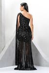 Shop_Eli Bitton_Black Polyester, Lycra Sequins, Crystals Embroidered One Shoulder Gown _at_Aza_Fashions