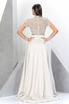 Shop_Eli Bitton_White Net, Satin Cut Work, Sequins High Princess Embroidered Gown With Skirt _at_Aza_Fashions