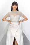 Shop_Eli Bitton_White Net, Satin Cut Work, Sequins High Princess Embroidered Gown With Skirt _Online_at_Aza_Fashions