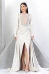 Eli Bitton_White Net, Polyester, Satin Sequins, Crystals Round Mesh Bodice Gown With Skirt _Online_at_Aza_Fashions