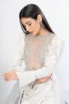 Eli Bitton_White Net, Polyester, Satin Sequins, Crystals Round Mesh Bodice Gown With Skirt _at_Aza_Fashions