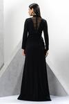 Shop_Eli Bitton_Black Crepe, Net Cut Work, Crystals High Neck Placement Embroidered Gown _at_Aza_Fashions