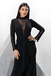 Eli Bitton_Black Crepe, Net Cut Work, Crystals High Neck Placement Embroidered Gown _at_Aza_Fashions