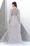 Shop_Eli Bitton_Silver Chiffon, Polyester Beads Round Neck Cold Shoulder Embroidered Gown _at_Aza_Fashions