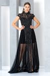 Buy_Eli Bitton_Black Polyester Beads Round Neck Hand Embroidered Gown _at_Aza_Fashions