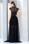 Shop_Eli Bitton_Black Polyester Beads Round Neck Hand Embroidered Gown _at_Aza_Fashions