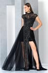 Buy_Eli Bitton_Black Polyester Beads Round Neck Hand Embroidered Gown _Online_at_Aza_Fashions