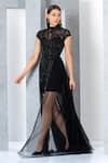 Shop_Eli Bitton_Black Polyester Beads Round Neck Hand Embroidered Gown _Online_at_Aza_Fashions