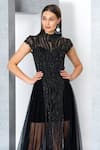 Eli Bitton_Black Polyester Beads Round Neck Hand Embroidered Gown _at_Aza_Fashions