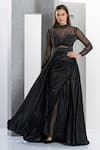 Buy_Eli Bitton_Black Polyester Pearls Round Neck Embroidered Gown _at_Aza_Fashions