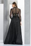 Shop_Eli Bitton_Black Polyester Pearls Round Neck Embroidered Gown _at_Aza_Fashions