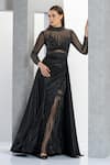 Buy_Eli Bitton_Black Polyester Pearls Round Neck Embroidered Gown _Online_at_Aza_Fashions
