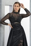 Eli Bitton_Black Polyester Pearls Round Neck Embroidered Gown _at_Aza_Fashions
