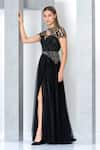 Buy_Eli Bitton_Black Net Embroidery Bead Round Sequin Gown _Online_at_Aza_Fashions