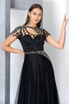 Shop_Eli Bitton_Black Net Embroidery Bead Round Sequin Gown _Online_at_Aza_Fashions