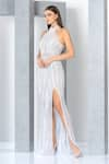 Shop_Eli Bitton_White Net Embroidery Pearl Halter Neck Crystal Gown _Online_at_Aza_Fashions