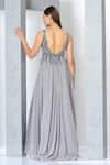 Shop_Eli Bitton_Silver Net Embellished Sequin V Neck Gown _Online_at_Aza_Fashions