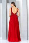 Shop_Eli Bitton_Red Net Embroidery Sequin V Neck Sleeveless Gown _at_Aza_Fashions