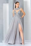 Eli Bitton_Silver Net Embroidery Sequin Round Neckline Gown _Online_at_Aza_Fashions