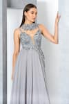 Eli Bitton_Silver Net Embroidery Sequin Round Neckline Gown _at_Aza_Fashions