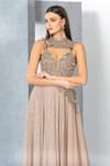 Eli Bitton_Beige Net Embroidery Sequin Round Neckline Gown _at_Aza_Fashions