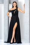 Buy Black Poly Net Embroidery Sequin Asymmetric One Shoulder Gown For ...