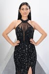 Shop_Eli Bitton_Black Net Embroidery Pearl Halter Neck Gown 