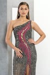 Shop_Eli Bitton_Grey Net Embroidery Crystal Asymmetric Hellena Gown _Online_at_Aza_Fashions