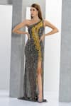 Buy_Eli Bitton_Grey Net Embroidery Crystal Asymmetric Hellena Bead Gown _at_Aza_Fashions