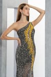 Shop_Eli Bitton_Grey Net Embroidery Crystal Asymmetric Hellena Bead Gown _Online_at_Aza_Fashions