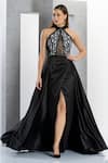 Buy_Eli Bitton_Black Net, Polyester Sequins, Andrea Checkered Pattern Gown With Skirt _at_Aza_Fashions