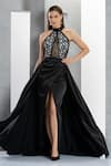 Eli Bitton_Black Net, Polyester Sequins, Andrea Checkered Pattern Gown With Skirt _Online_at_Aza_Fashions