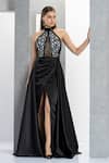 Buy_Eli Bitton_Black Net, Polyester Sequins, Andrea Checkered Pattern Gown With Skirt _Online_at_Aza_Fashions