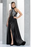 Shop_Eli Bitton_Black Net, Polyester Sequins, Andrea Checkered Pattern Gown With Skirt _Online_at_Aza_Fashions