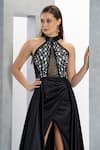 Eli Bitton_Black Net, Polyester Sequins, Andrea Checkered Pattern Gown With Skirt _at_Aza_Fashions