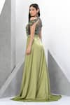 Shop_Eli Bitton_Green Net Embroidery Sequin Halter Neck Andrea Cold Shoulder Gown With Skirt _at_Aza_Fashions