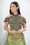 Eli Bitton_Green Net Embroidery Sequin Halter Neck Andrea Cold Shoulder Gown With Skirt _at_Aza_Fashions