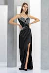 Eli Bitton_Black Net Embroidery Sequin Gown V Neck Bead With Overlay _Online_at_Aza_Fashions