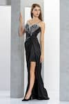 Buy_Eli Bitton_Black Net Embroidery Sequin Gown V Neck Bead With Overlay _Online_at_Aza_Fashions