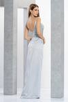 Shop_Eli Bitton_Silver Satin Crystals, Beads V-neck And Embroidered Gown _at_Aza_Fashions
