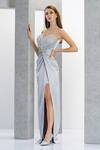 Buy_Eli Bitton_Silver Satin Crystals, Beads V-neck And Embroidered Gown _Online_at_Aza_Fashions