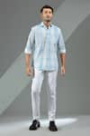 Buy_Albino_Blue Cotton Linen Checkered Pattern Shirt _at_Aza_Fashions