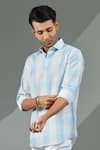 Albino_Blue Cotton Linen Checkered Pattern Shirt _Online_at_Aza_Fashions