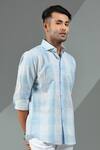 Buy_Albino_Blue Cotton Linen Checkered Pattern Shirt _Online_at_Aza_Fashions