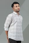 Albino_White Cotton Linen Checkered Pattern Shirt _Online_at_Aza_Fashions