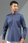 Albino_Blue Cotton Polka Dot Pattern Shirt _Online_at_Aza_Fashions