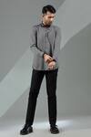 Buy_Albino_Black Blended Cotton Contrast Cuff Solid Shirt _at_Aza_Fashions