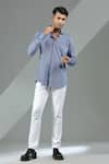 Buy_Albino_Blue Blended Cotton Polka Dot Shirt _at_Aza_Fashions