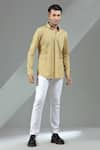 Buy_Albino_Yellow Blended Cotton Floret Pattern Shirt _at_Aza_Fashions