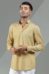 Albino_Yellow Blended Cotton Floret Pattern Shirt _Online_at_Aza_Fashions